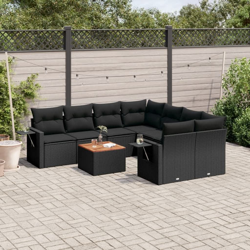 Set mobilier de grădină cu perne, 9 piese, negru, poliratan - WALTI WALTI