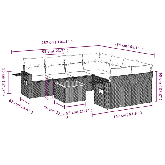 Set mobilier de grădină cu perne, 9 piese, negru, poliratan - WALTI WALTI