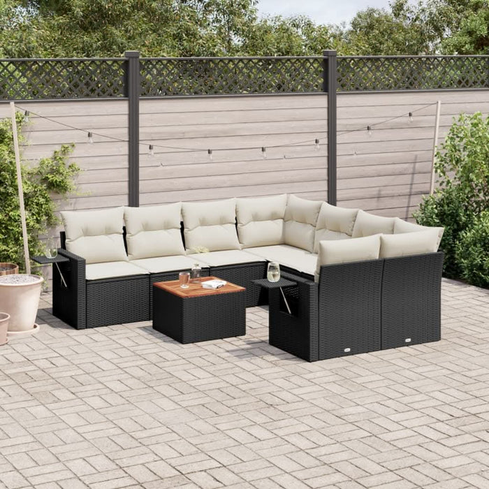 Set mobilier de grădină cu perne, 9 piese, negru, poliratan - WALTI WALTI