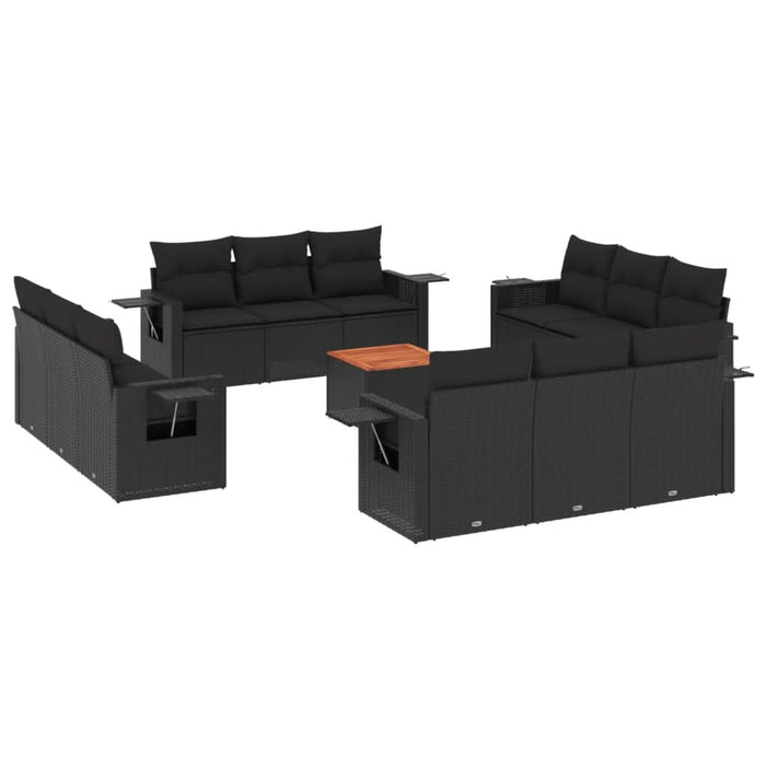 Set mobilier de grădină cu perne, 13 piese, negru, poliratan - WALTI WALTI