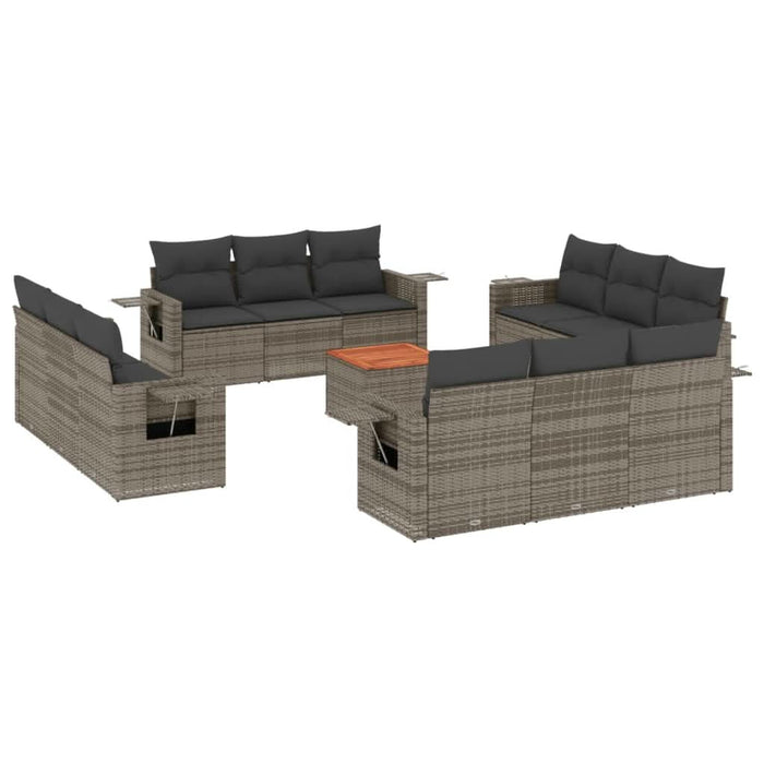 Set mobilier de grădină cu perne, 13 piese, gri, poliratan - WALTI WALTI