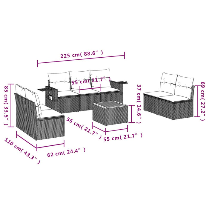 Set mobilier de grădină cu perne, 8 piese, negru, poliratan - WALTI WALTI