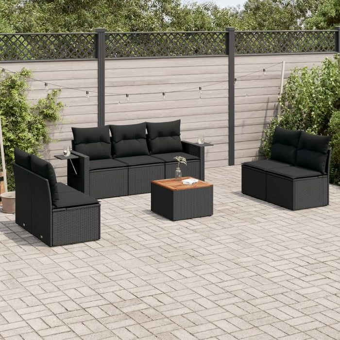 Set mobilier de grădină cu perne, 8 piese, negru, poliratan - WALTI WALTI