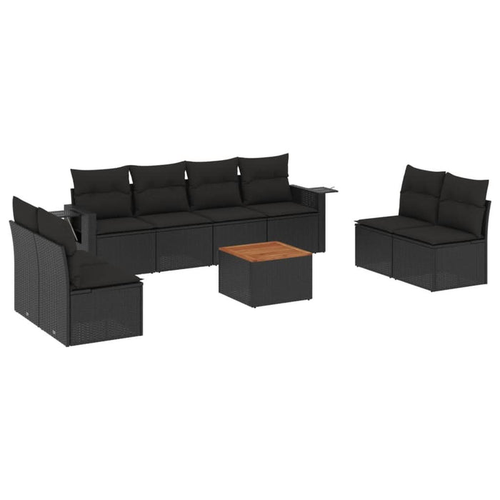 Set mobilier de grădină cu perne, 9 piese, negru, poliratan - WALTI WALTI