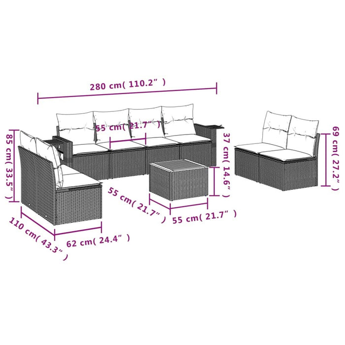 Set mobilier de grădină cu perne, 9 piese, negru, poliratan - WALTI WALTI