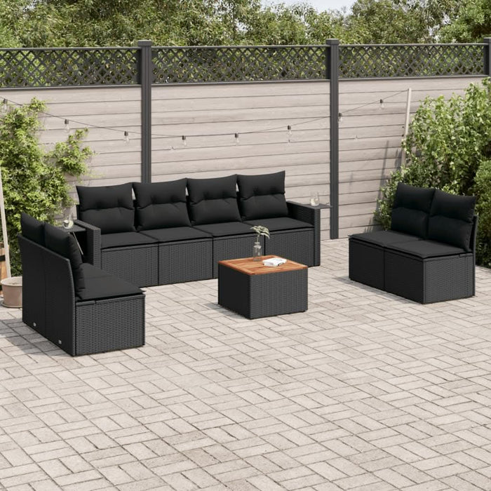 Set mobilier de grădină cu perne, 9 piese, negru, poliratan - WALTI WALTI