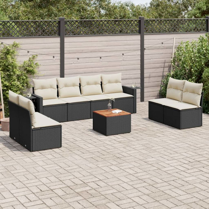 Set mobilier de grădină cu perne, 9 piese, negru, poliratan - WALTI WALTI