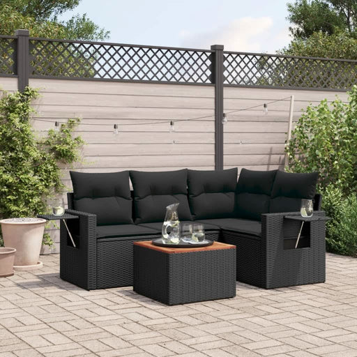 Set mobilier de grădină cu perne, 5 piese, negru, poliratan - WALTI WALTI