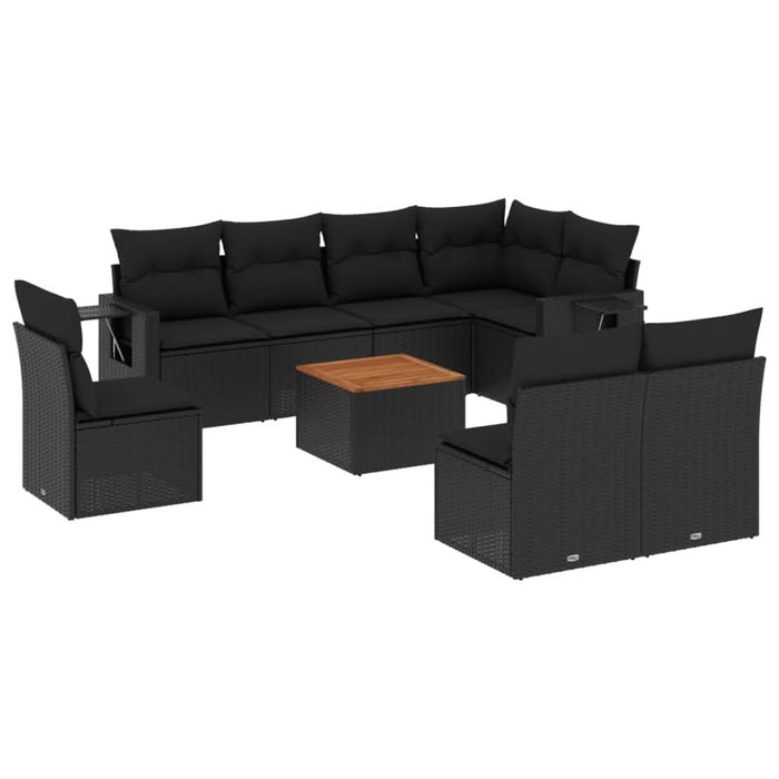 Set mobilier de grădină cu perne, 9 piese, negru, poliratan - WALTI WALTI