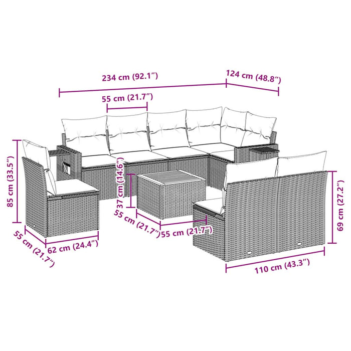 Set mobilier de grădină cu perne, 9 piese, negru, poliratan - WALTI WALTI