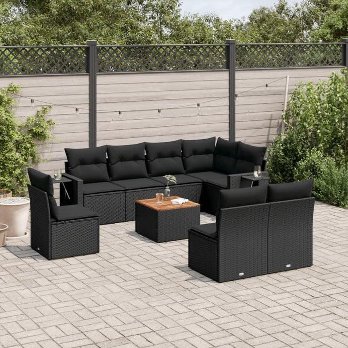 Set mobilier de grădină cu perne, 9 piese, negru, poliratan - WALTI WALTI