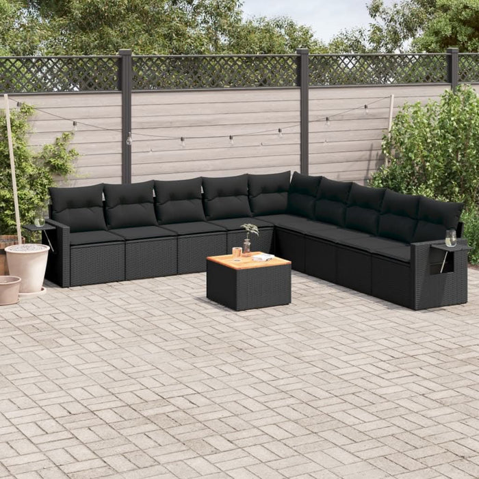 Set canapele de grădină cu perne, 10 piese, negru, poliratan - WALTI WALTI