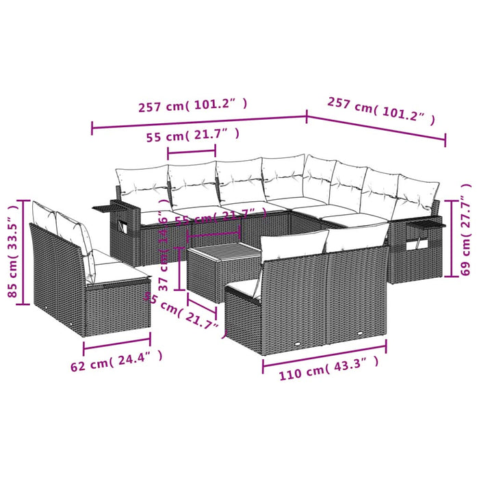 Set canapele de grădină, 12 piese, cu perne, negru, poliratan - WALTI WALTI