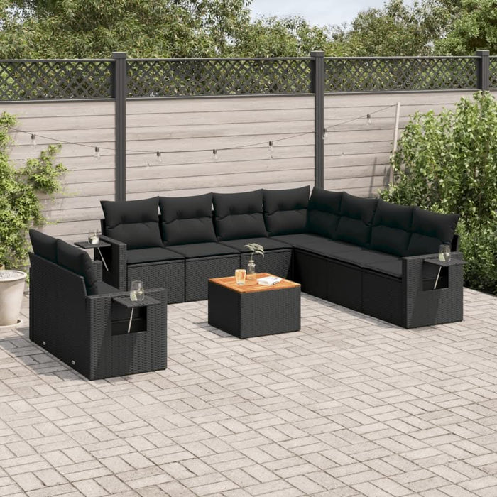 Set canapele de grădină cu perne, 10 piese, negru, poliratan - WALTI WALTI