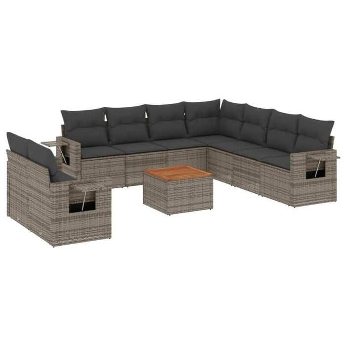 Set mobilier de grădină cu perne, 10 piese, gri, poliratan - WALTI WALTI