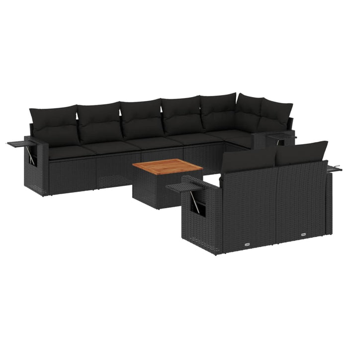 Set mobilier de grădină cu perne, 9 piese, negru, poliratan - WALTI WALTI