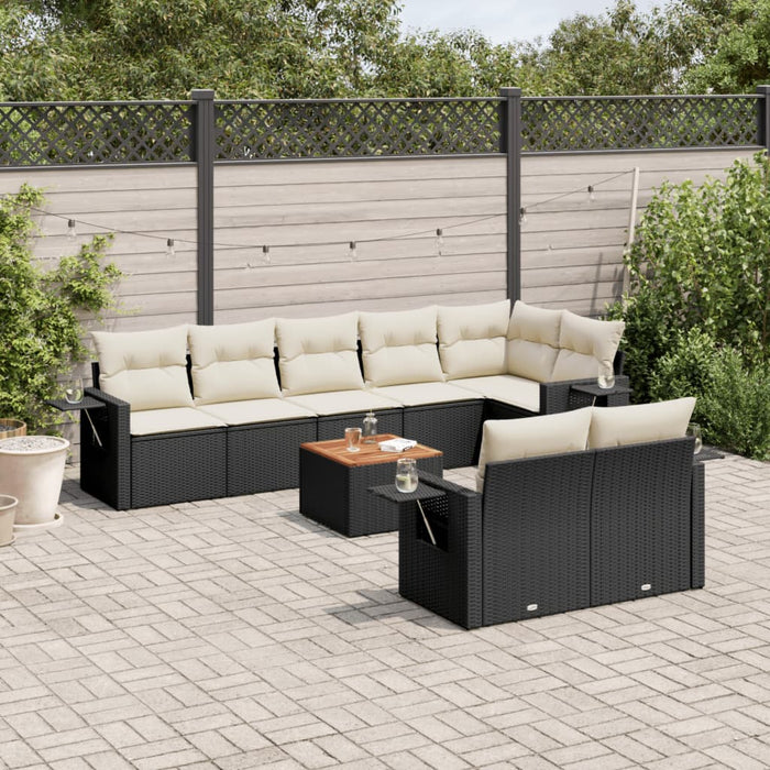 Set mobilier de grădină cu perne, 9 piese, negru, poliratan - WALTI WALTI