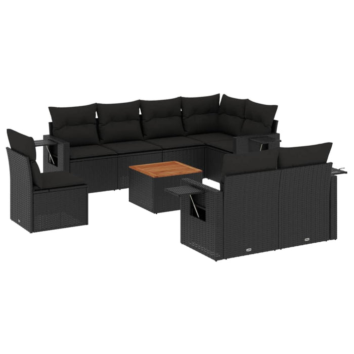 Set mobilier de grădină cu perne, 9 piese, negru, poliratan - WALTI WALTI