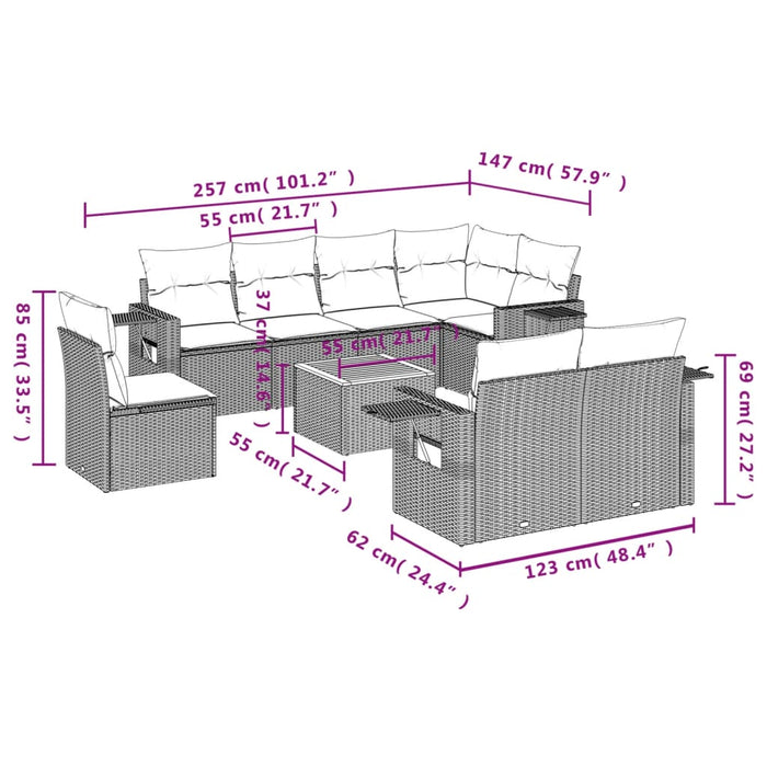 Set mobilier de grădină cu perne, 9 piese, negru, poliratan - WALTI WALTI