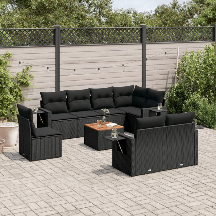 Set mobilier de grădină cu perne, 9 piese, negru, poliratan - WALTI WALTI