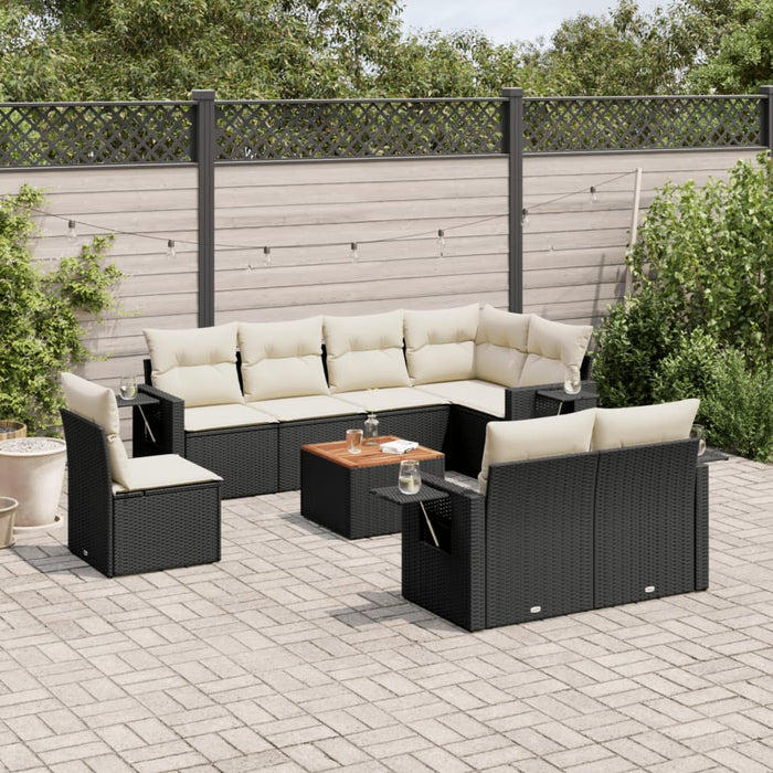 Set mobilier de grădină cu perne, 9 piese, negru, poliratan - WALTI WALTI