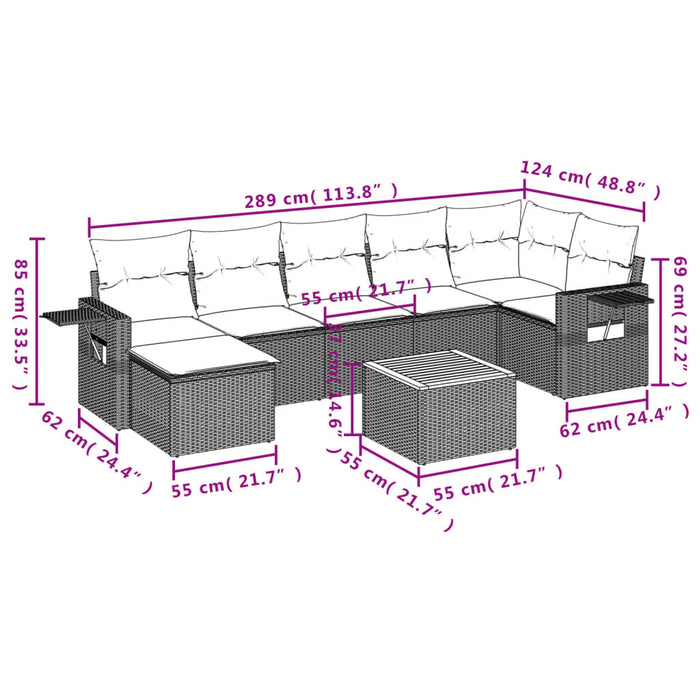 Set mobilier de grădină cu perne, 8 piese, negru, poliratan WALTI