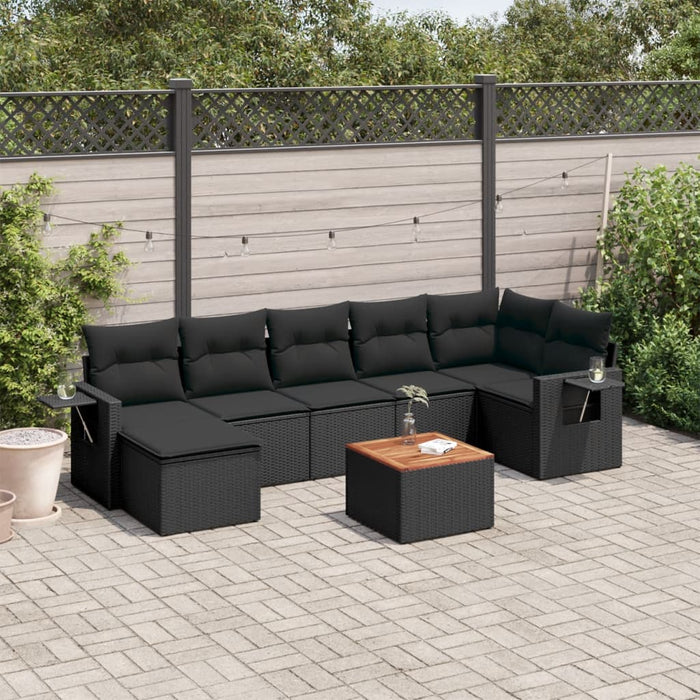 Set mobilier de grădină cu perne, 8 piese, negru, poliratan WALTI