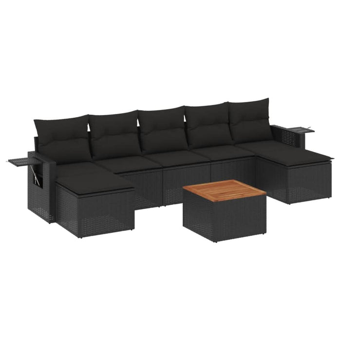 Set mobilier de grădină cu perne, 8 piese, negru, poliratan - WALTI WALTI
