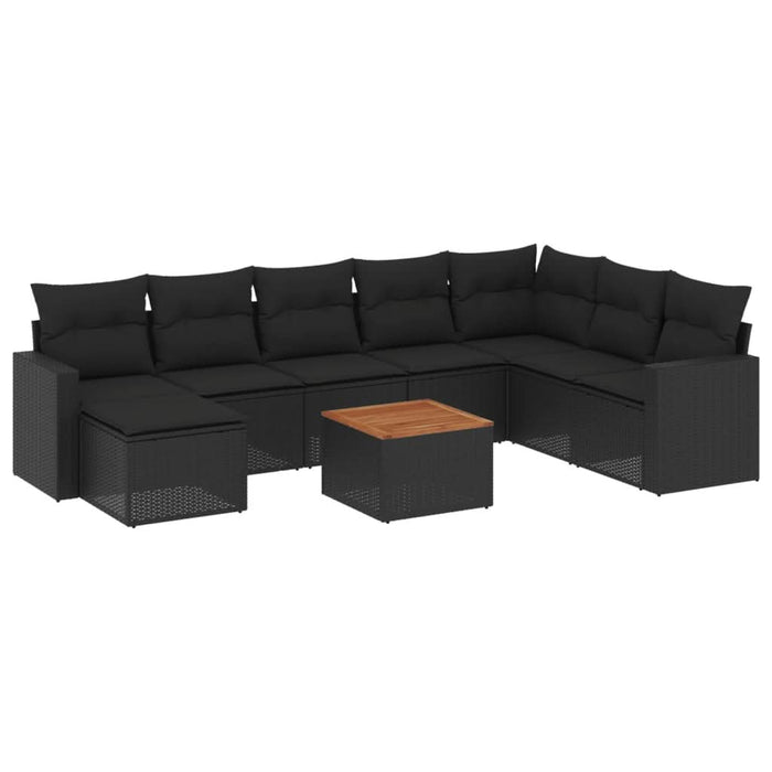 Set mobilier de grădină cu perne, 9 piese, negru, poliratan - WALTI WALTI