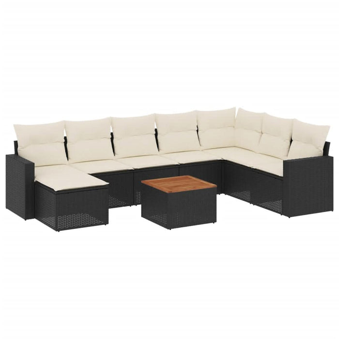 Set mobilier de grădină cu perne, 9 piese, negru, poliratan - WALTI WALTI