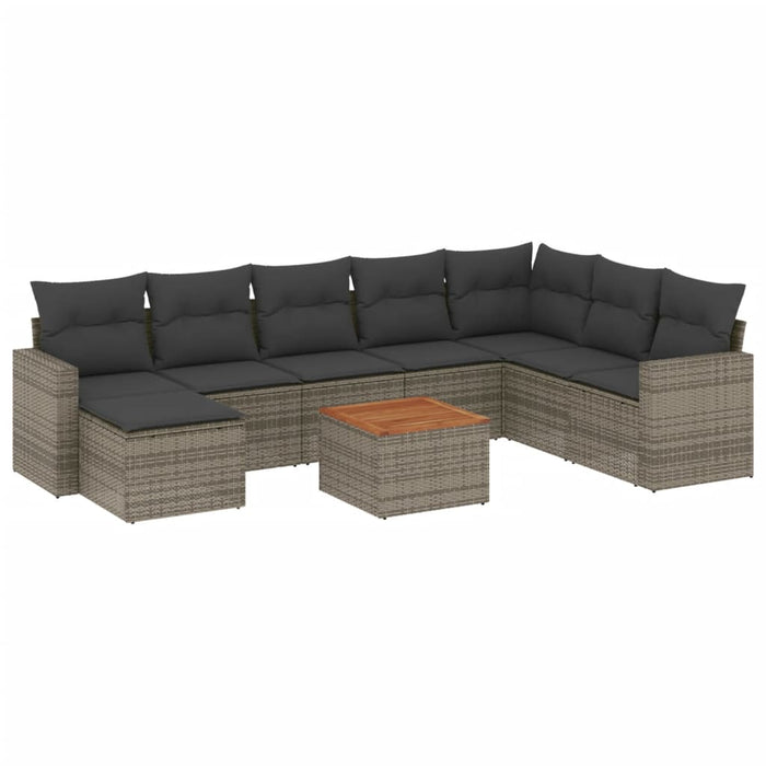 Set canapele de grădină, 9 piese, cu perne, gri, poliratan - WALTI WALTI