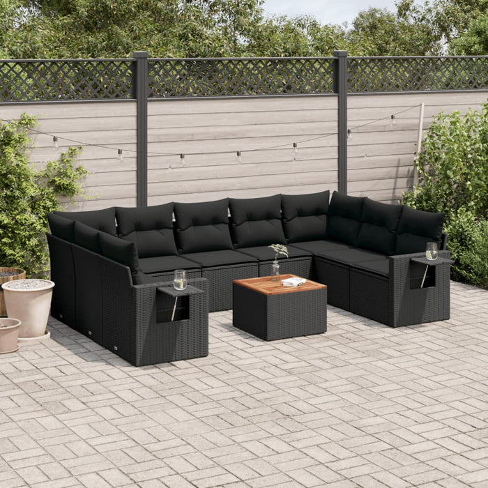 Set canapele de grădină cu perne, 10 piese, negru, poliratan - WALTI WALTI