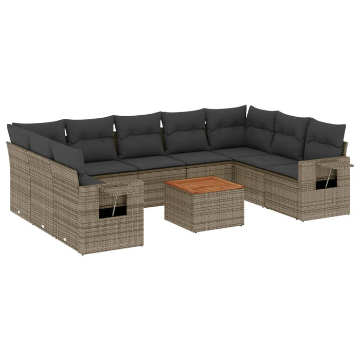 Set mobilier de grădină cu perne, 10 piese, gri, poliratan - WALTI WALTI