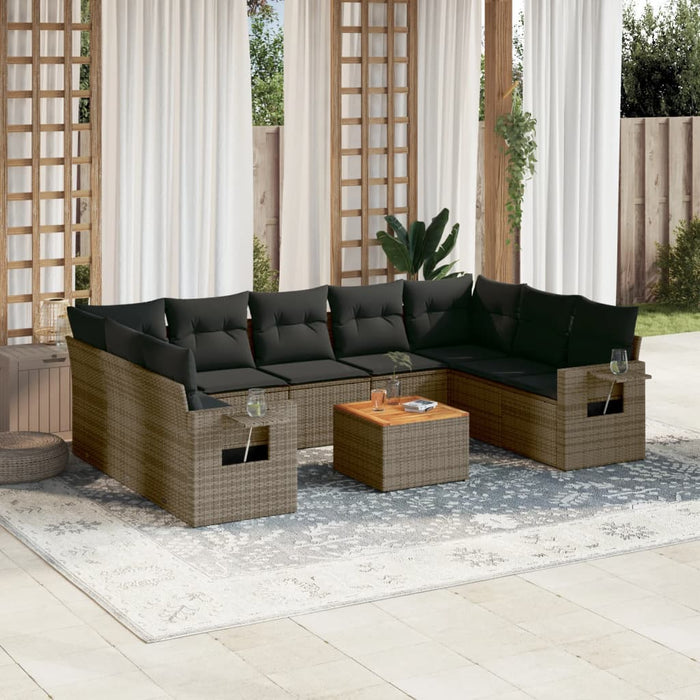 Set mobilier de grădină cu perne, 10 piese, gri, poliratan - WALTI WALTI