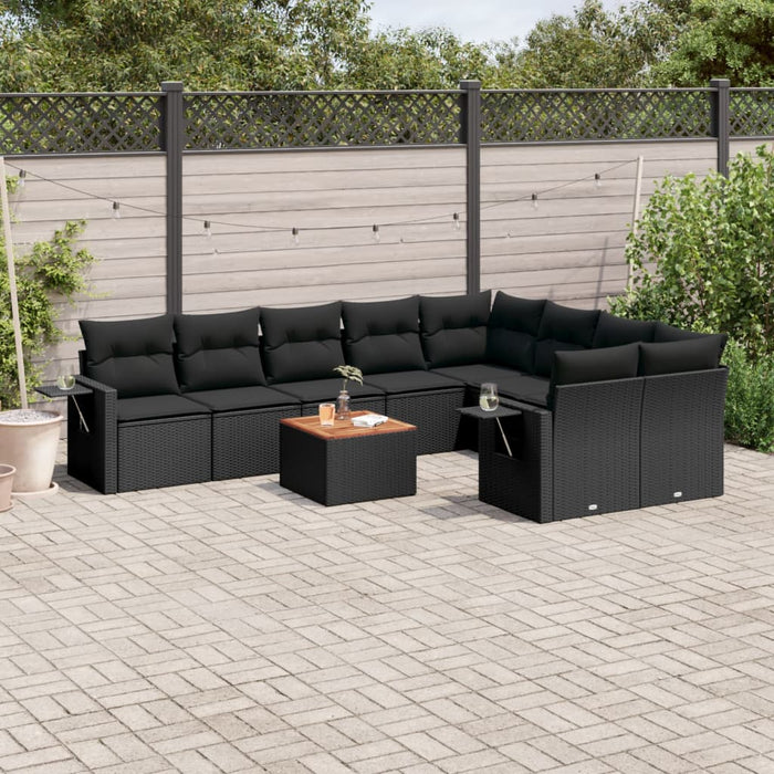 Set canapele de grădină cu perne, 10 piese, negru, poliratan - WALTI WALTI
