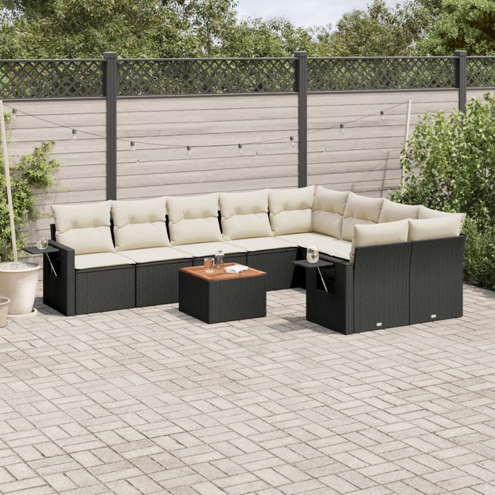 Set canapele de grădină cu perne, 10 piese, negru, poliratan - WALTI WALTI