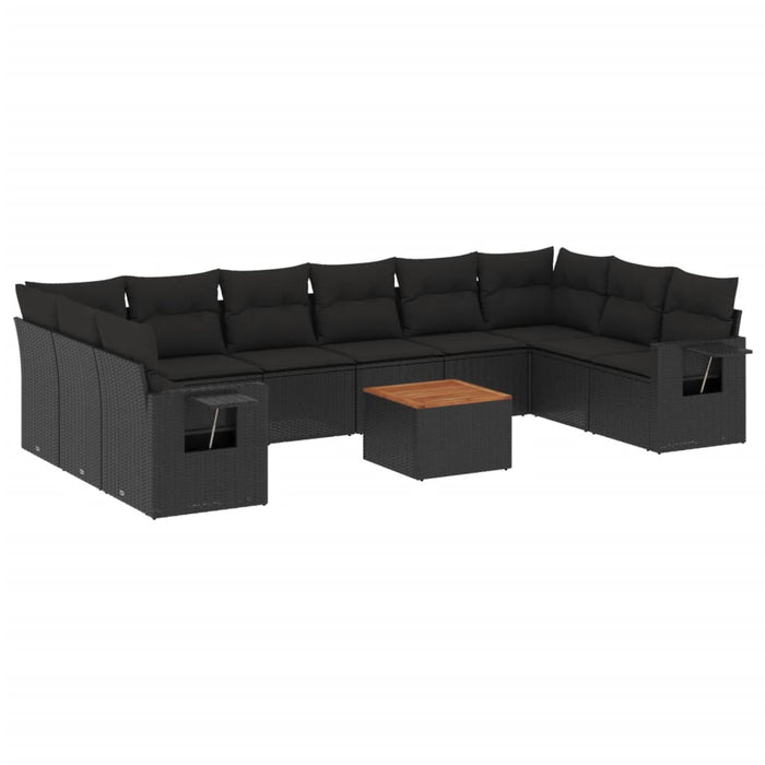 Set canapele de grădină cu perne, 11 piese, negru, poliratan - WALTI WALTI