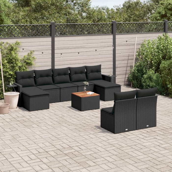 Set canapele de grădină cu perne, 10 piese, negru, poliratan - WALTI WALTI