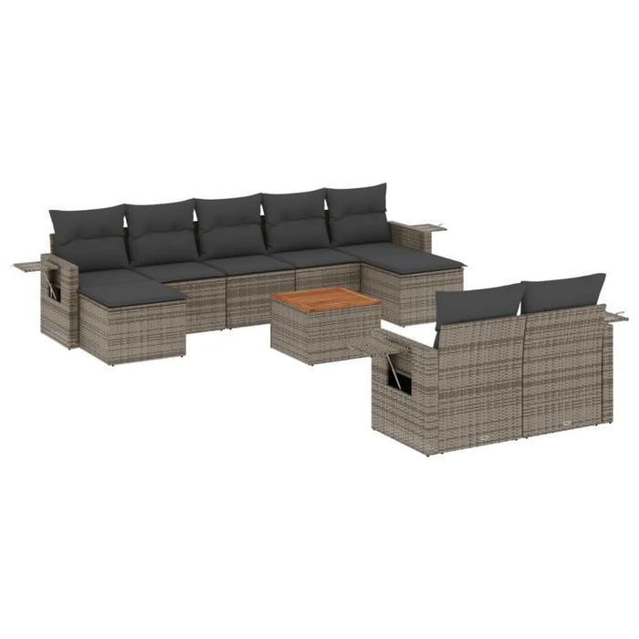 Set mobilier de grădină cu perne, 10 piese, gri, poliratan - WALTI WALTI