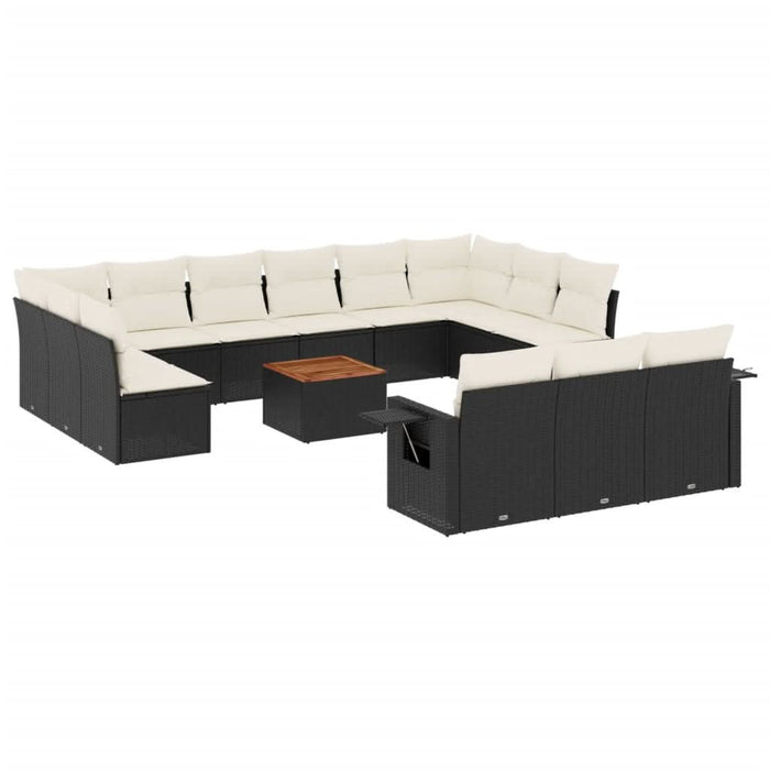 Set mobilier de grădină cu perne, 14 piese, negru, poliratan - WALTI WALTI