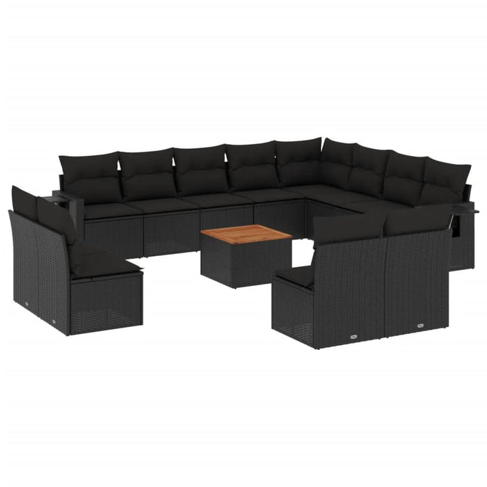 Set mobilier de grădină cu perne, 13 piese, negru, poliratan - WALTI WALTI
