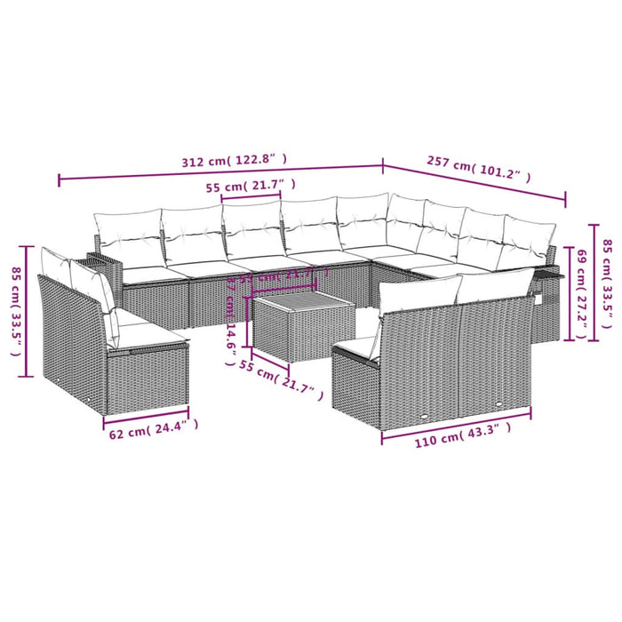 Set mobilier de grădină cu perne, 13 piese, negru, poliratan - WALTI WALTI