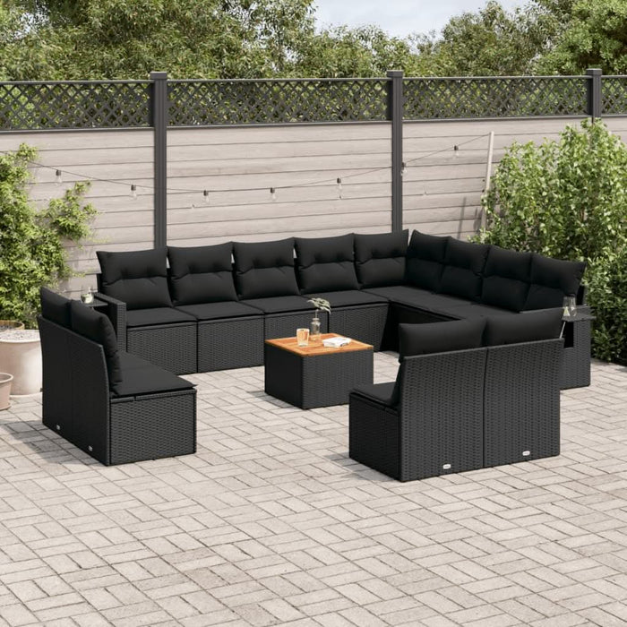 Set mobilier de grădină cu perne, 13 piese, negru, poliratan - WALTI WALTI