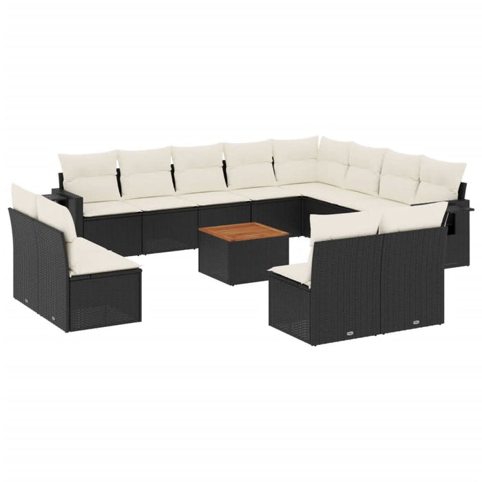 Set mobilier de grădină cu perne, 13 piese, negru, poliratan - WALTI WALTI