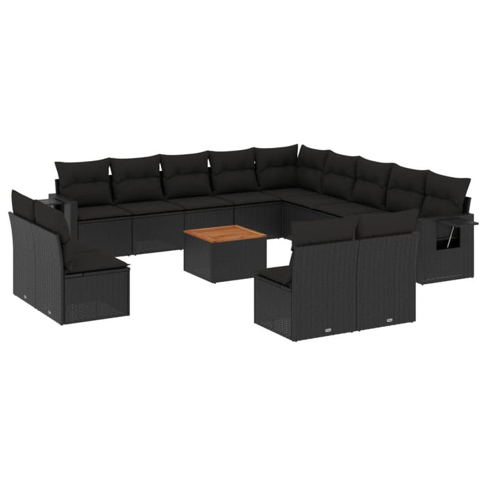 Set mobilier de grădină cu perne, 14 piese, negru, poliratan - WALTI WALTI