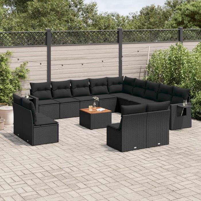 Set mobilier de grădină cu perne, 14 piese, negru, poliratan - WALTI WALTI