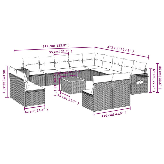 Set mobilier de grădină cu perne, 14 piese, negru, poliratan - WALTI WALTI