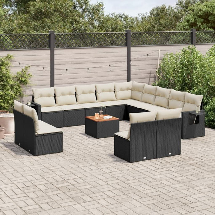 Set mobilier de grădină cu perne, 14 piese, negru, poliratan - WALTI WALTI