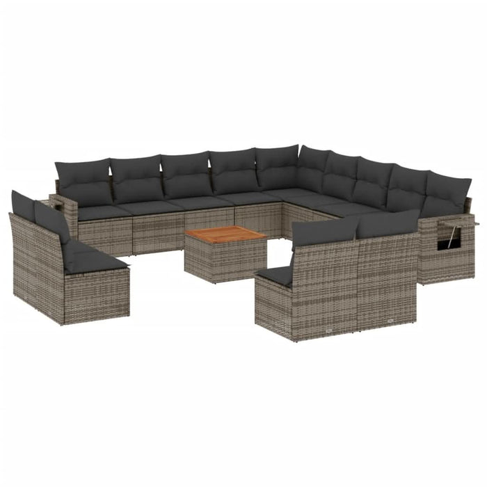 Set mobilier de grădină cu perne, 14 piese, gri, poliratan - WALTI WALTI