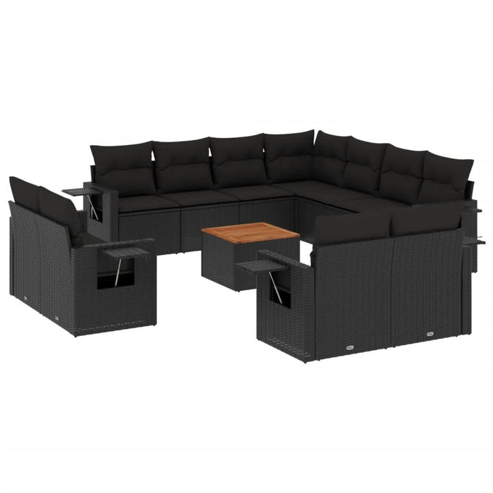 Set canapele de grădină, 12 piese, cu perne, negru, poliratan - WALTI WALTI
